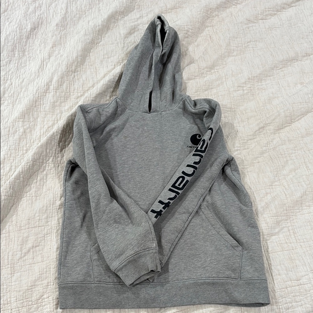 Carhartt Gray Pullover Sweater with Hood kid XL OR women’s small